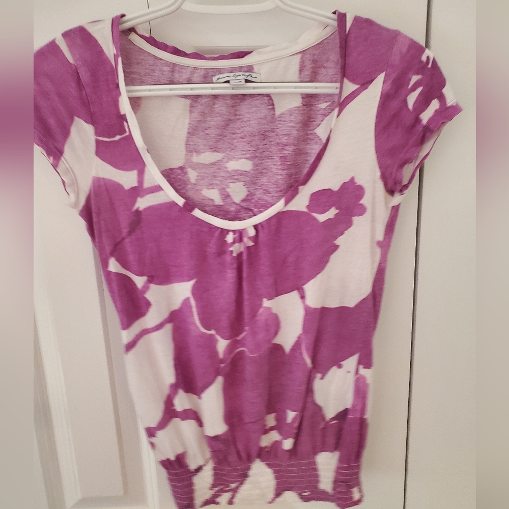 American eagle xs purple floral smocked top